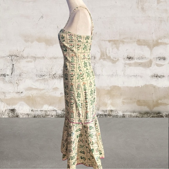 RHODE Paola Floral-print Linen-blend Midi Dress In Green Size 4 - Picture 3 of 6